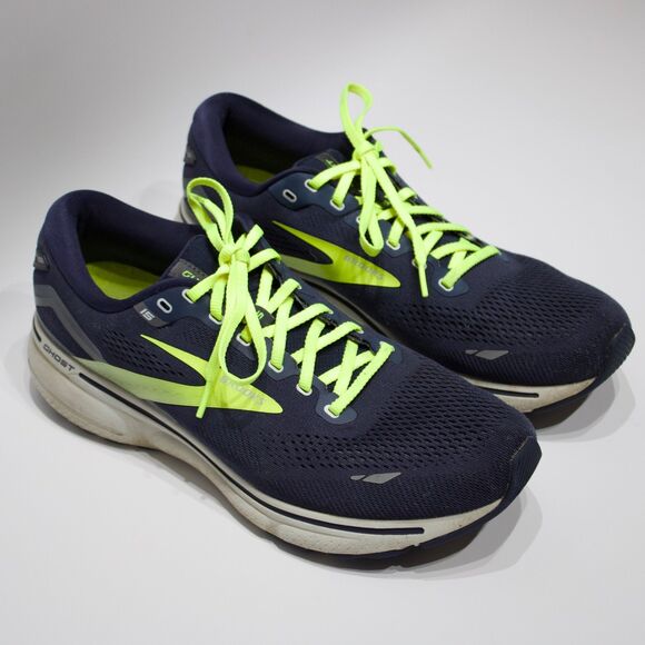 Brooks Ghost 15 Running Walking Shoes Navy Blue Neon Yellow Men Size 12D main image 8